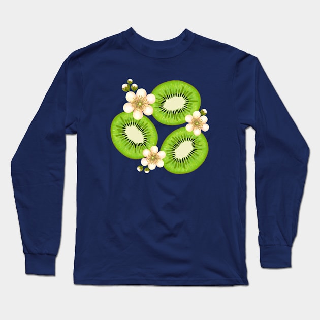 Kiwi Slices Floral Long Sleeve T-Shirt by Kraina